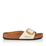 Women's Madrid Big Buckle Slippers Sandals, Ecru Nubuck Gold