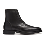 Men's Brogue Style Round Waxed Cotton Rim Boots, Black