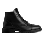 Men’s Thick Sole Lace up Waxed Leather Low Top Boots, Black Waxed Roughout