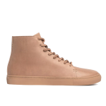 Men’s Solid Color High Top Lace-up Simple Leather Casual Shoes,Natural Vachetta