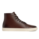 Men’s Solid Color High Top Lace-up Simple Leather Casual Shoes, Coffee