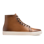 Men’s Solid Color High Top Lace-up Simple Leather Casual Shoes, Toffee