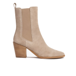 Women's Suede Thick High Heel Elastic Mid-calf Boots, Sand