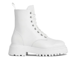 Women's  Thick-soled Leather Lace-up Zipper Ankle Boots, White Vegan