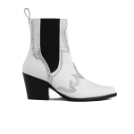 Women's  Leather Pointed Toe Thick Heel Diamond Mid-calf Boots, White