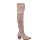 Women's  Suede Elastic Thick Heel Pointed Toe Over-the-knee Boots, Sand