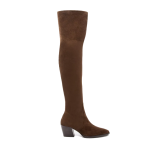 Women's  Suede Elastic Thick Heel Pointed Toe Over-the-knee Boots, Espresso