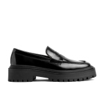 Women's non-slip leather platform loafers, Black