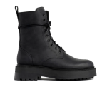 Women's Thick Sole Matte Lace up High top Shoes Zipper Boots, Black Matte