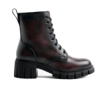 Women's Thick Sole Chunky Heel Lace-up Zipper Leather Martin Boots，Black Cherry