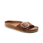 Women's Big Buckle Leather Sandals,Brown