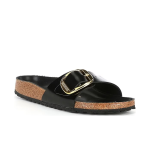 Women's Big Buckle Leather Sandals Thick-soled Non-slip Slippers,Black