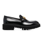 Black thick-soled heightened metal buckle women's loafers casual shoes