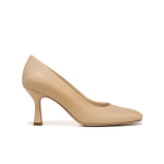 Full leather square-toed high-heeled shoes,Beige