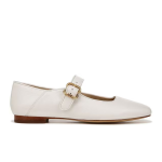 Genuine leather buckle flat Mary Jane shoes for women,White