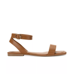 Women's Ankle Strap Flat Sandals,Cognac